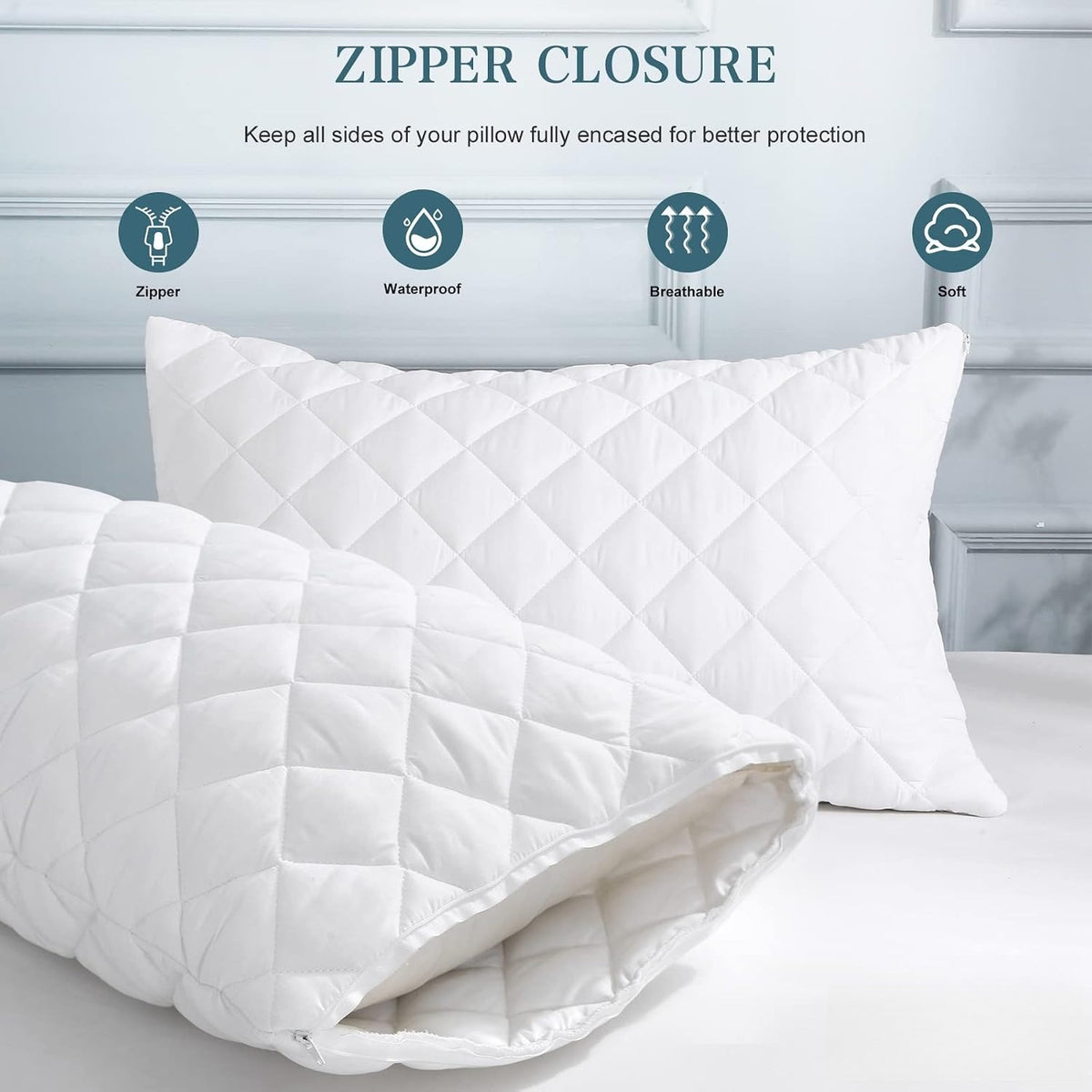 Waterproof Quilted Queen Pillow Protector 2‑Pack