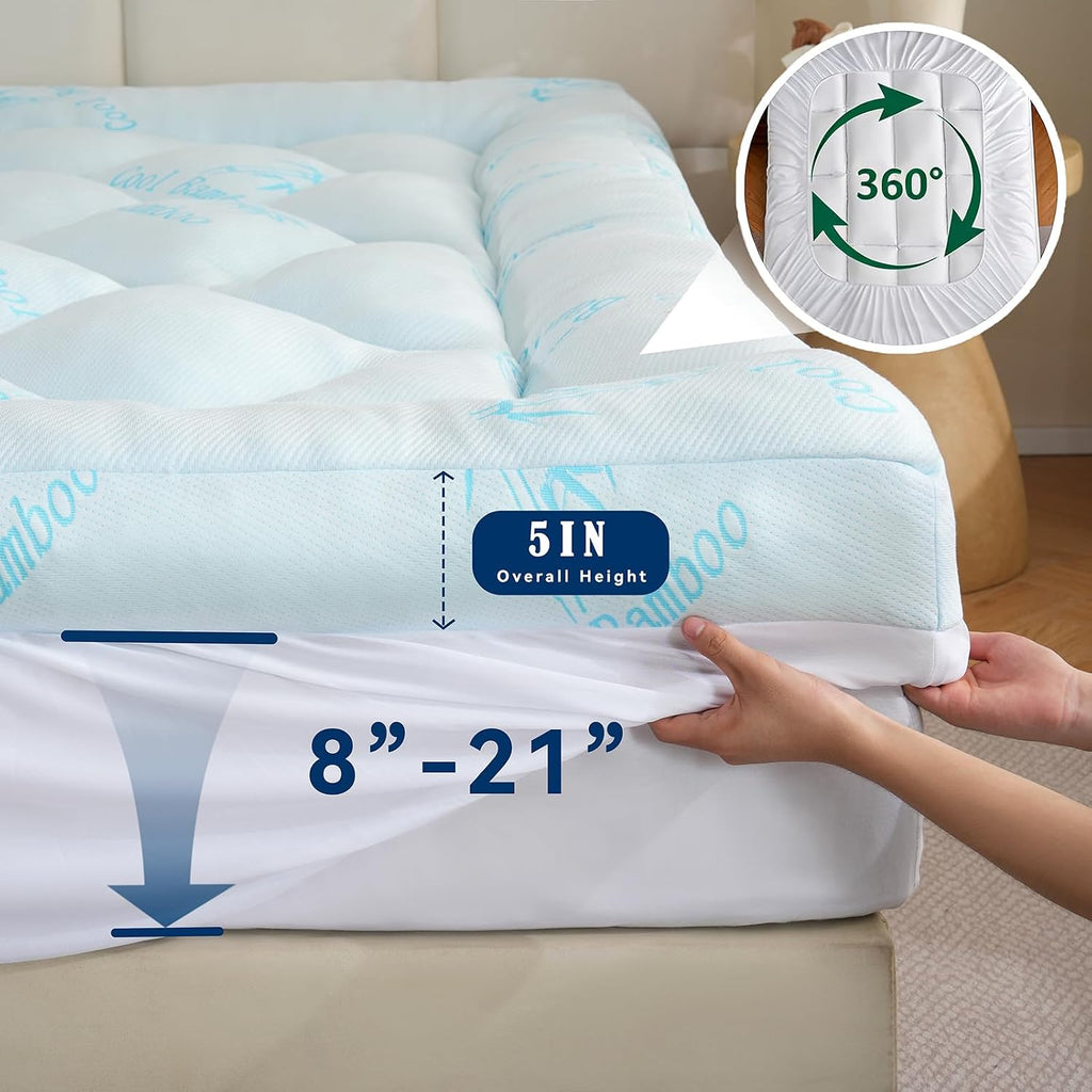 Cooling Bamboo‑Viscose King Mattress Topper Pad