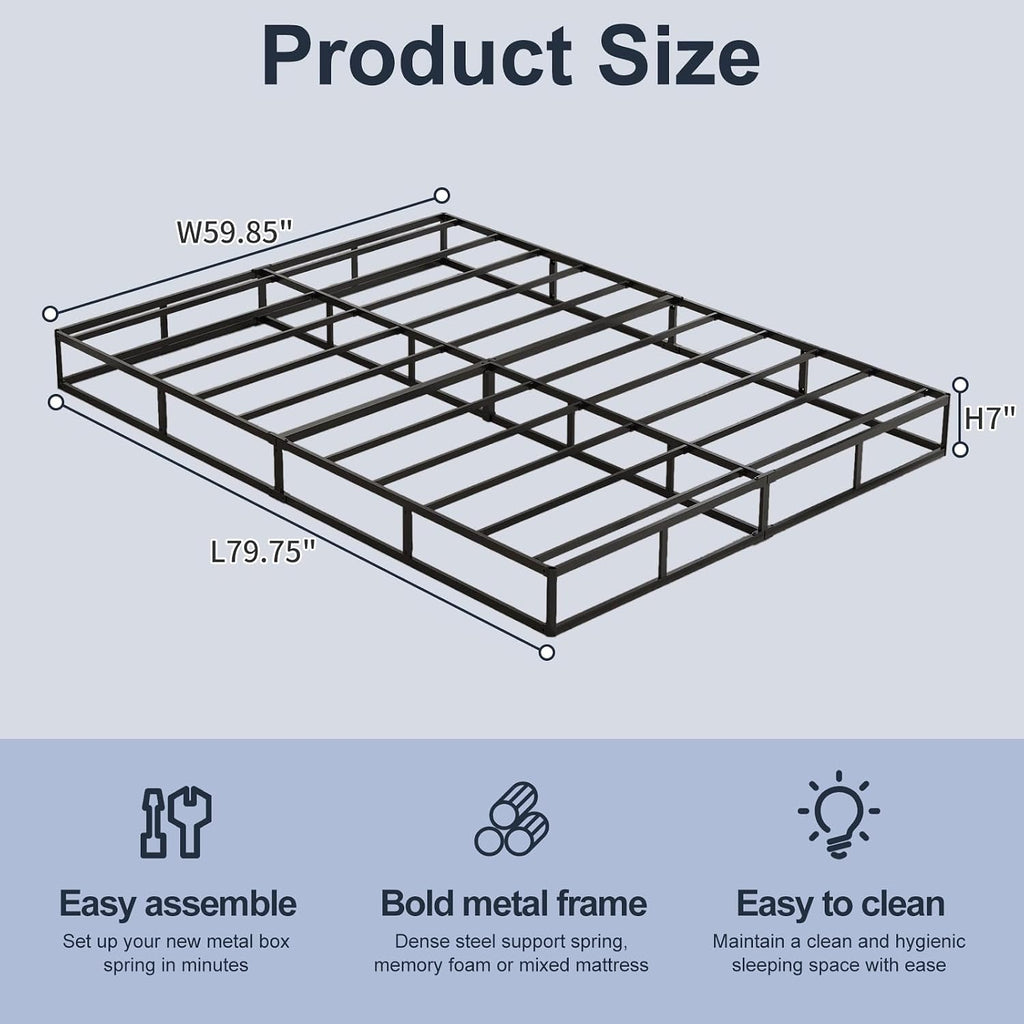 Metal‑Frame Queen Box Spring Bed Foundation