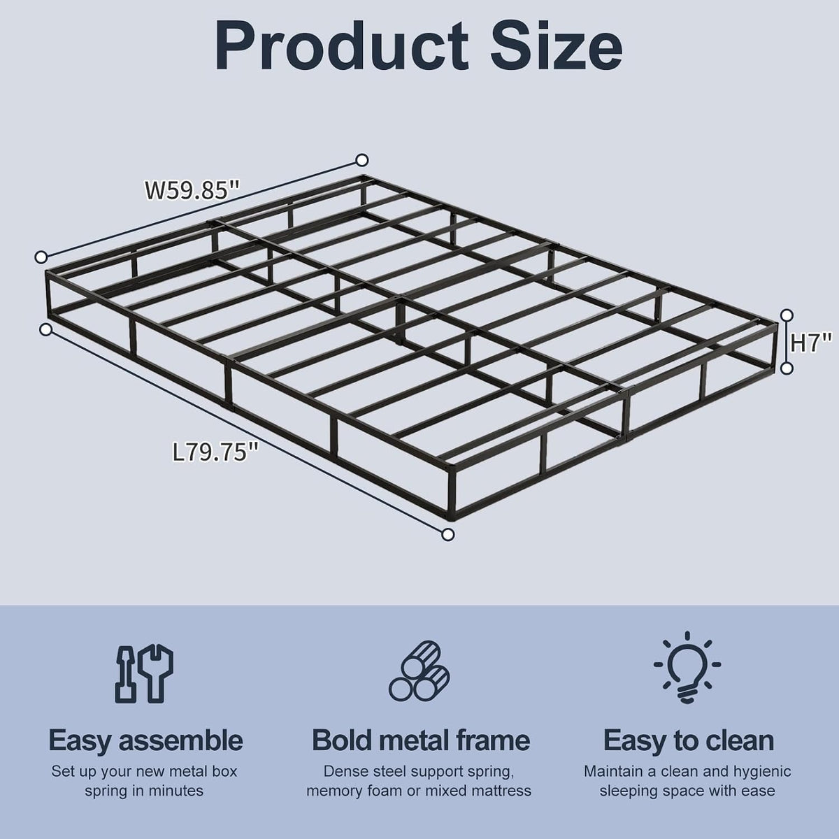 Metal‑Frame Queen Box Spring Bed Foundation