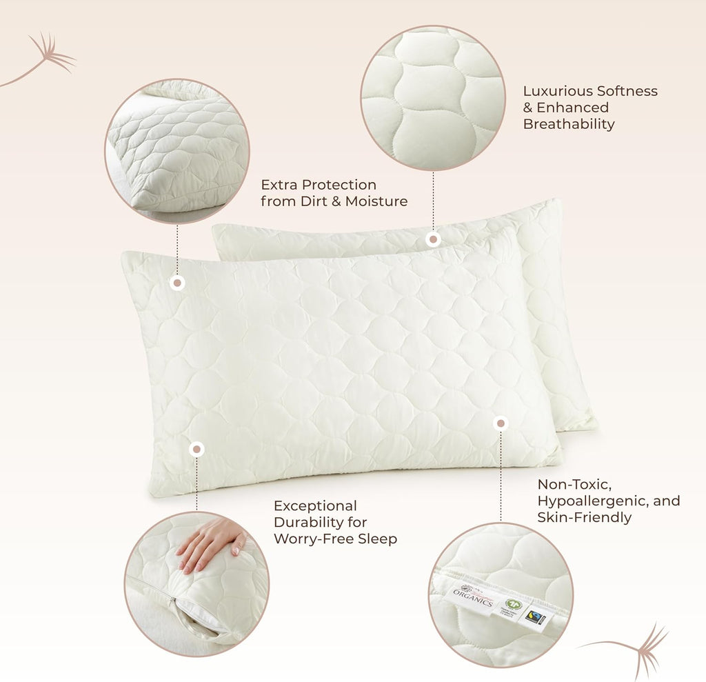 Organic Cotton Quilted Pillow Protector Cover