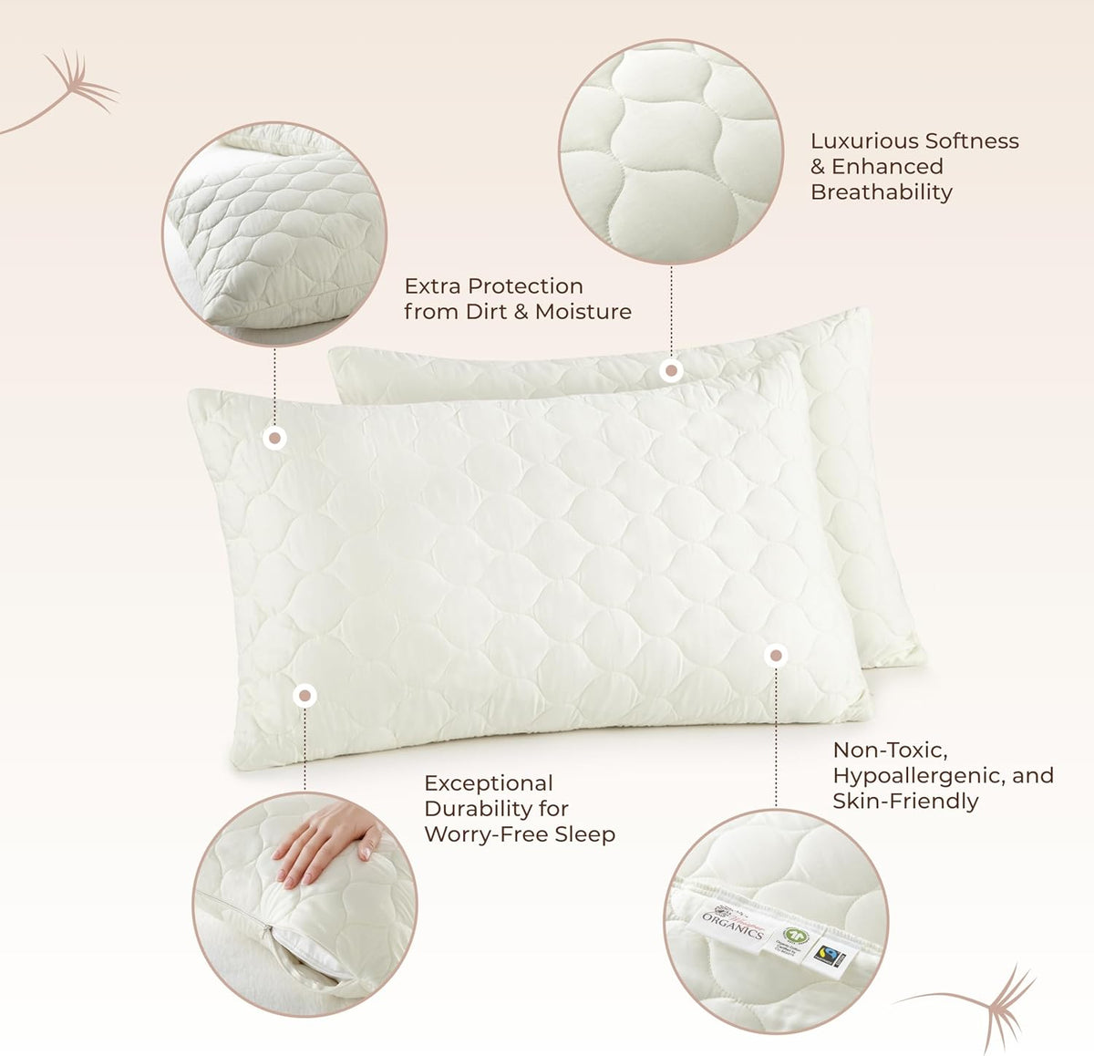 Organic Cotton Quilted Pillow Protector Cover