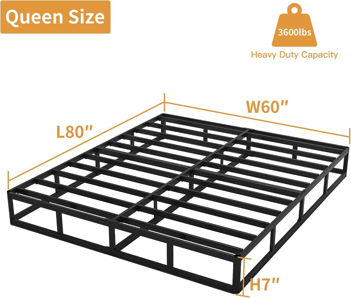Heavy‑Duty Metal Queen Box Spring Bed Base