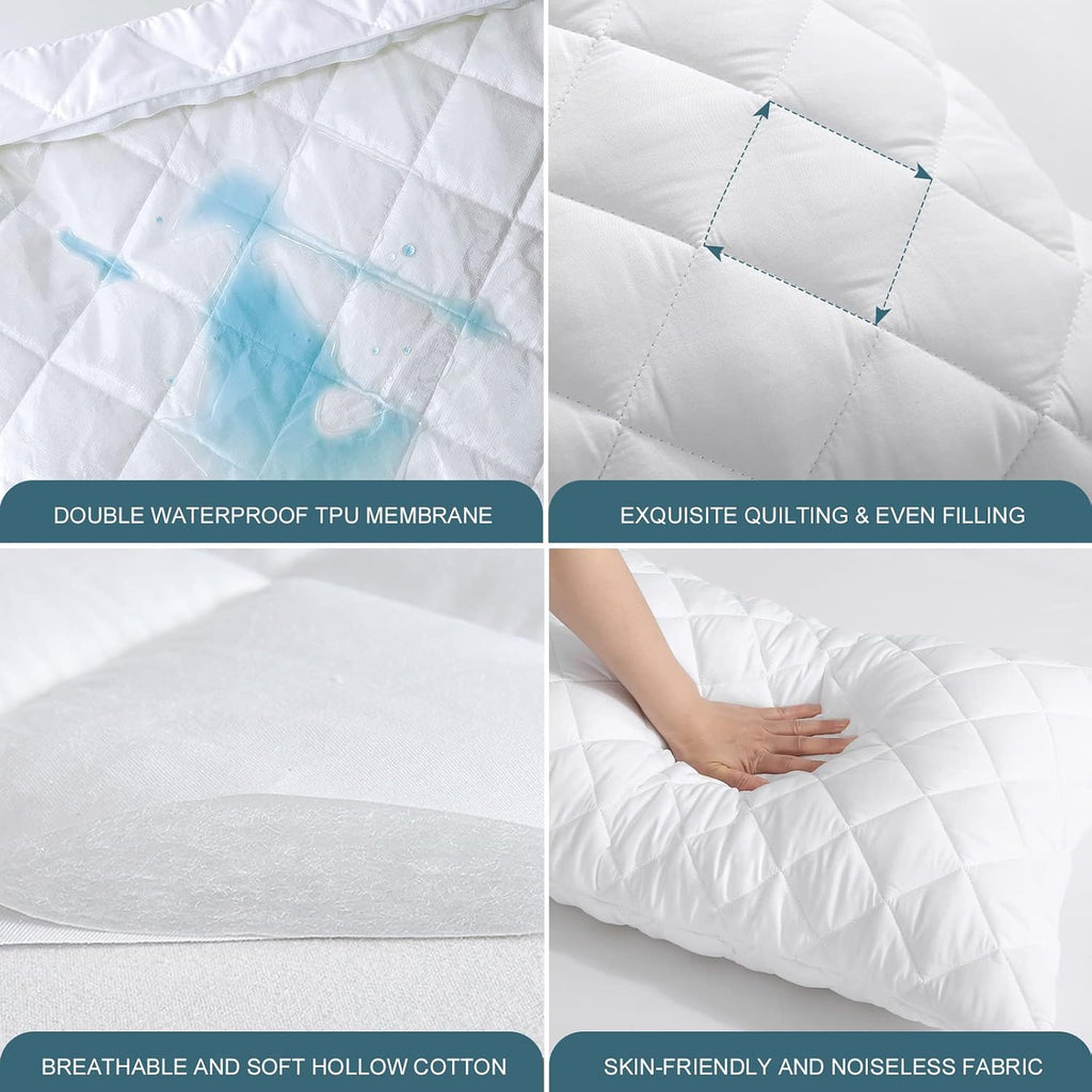 Waterproof Quilted Queen Pillow Protector 2‑Pack