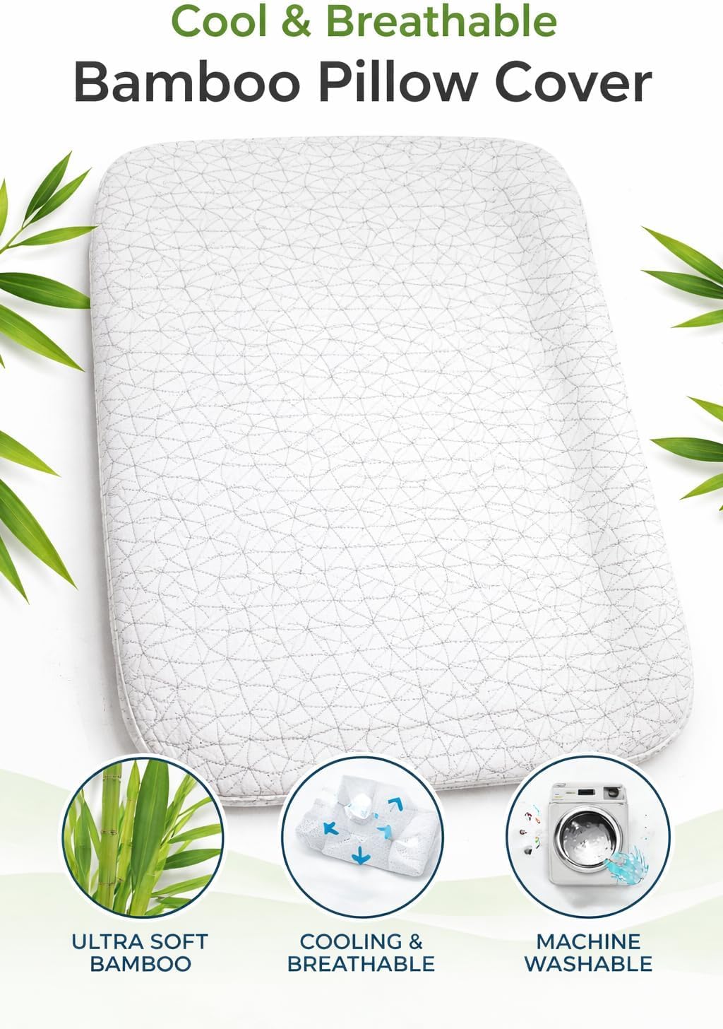 Cooling Bamboo Zippered Quilted Pillow Protector