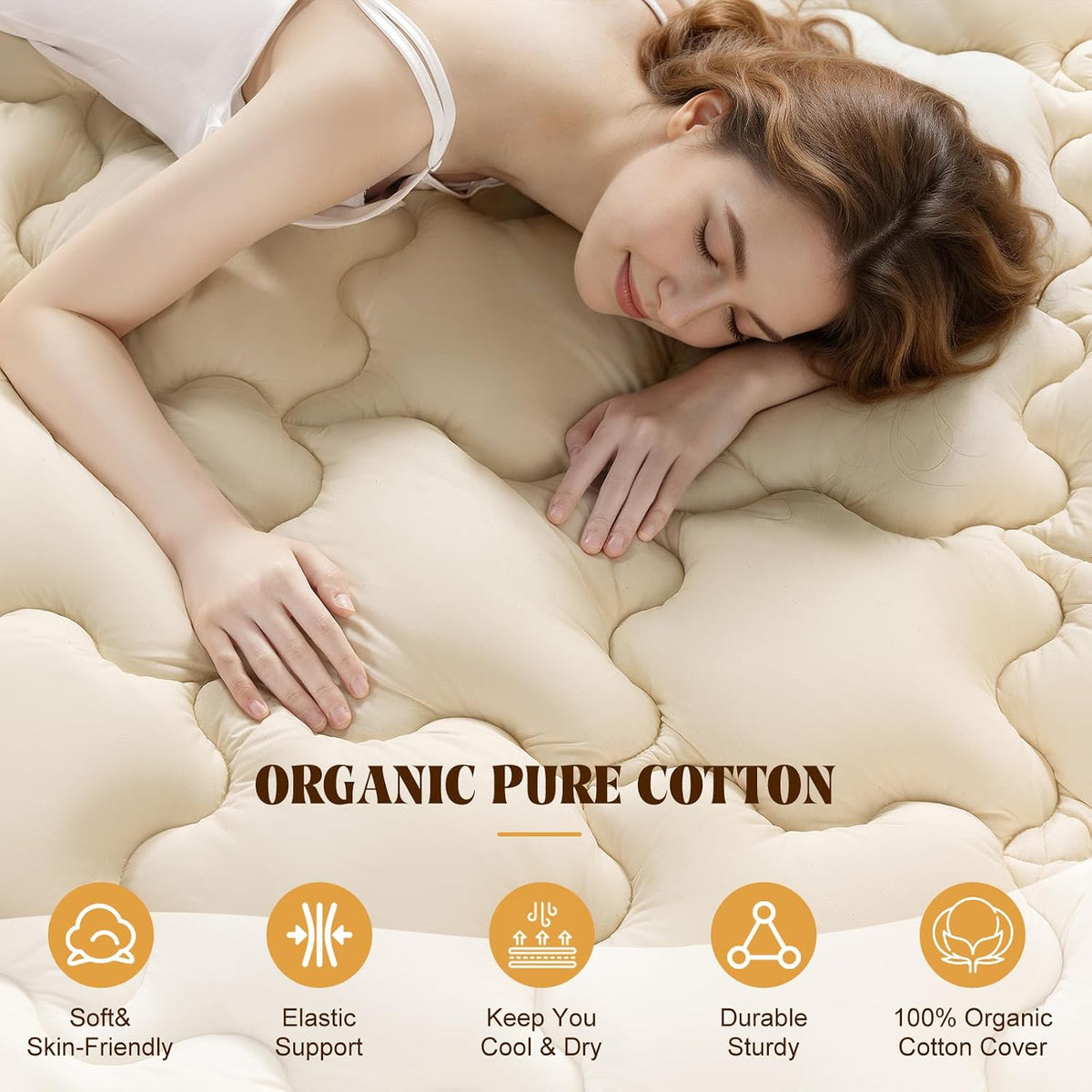 Organic Wool‑Cotton Queen Mattress Topper Pad