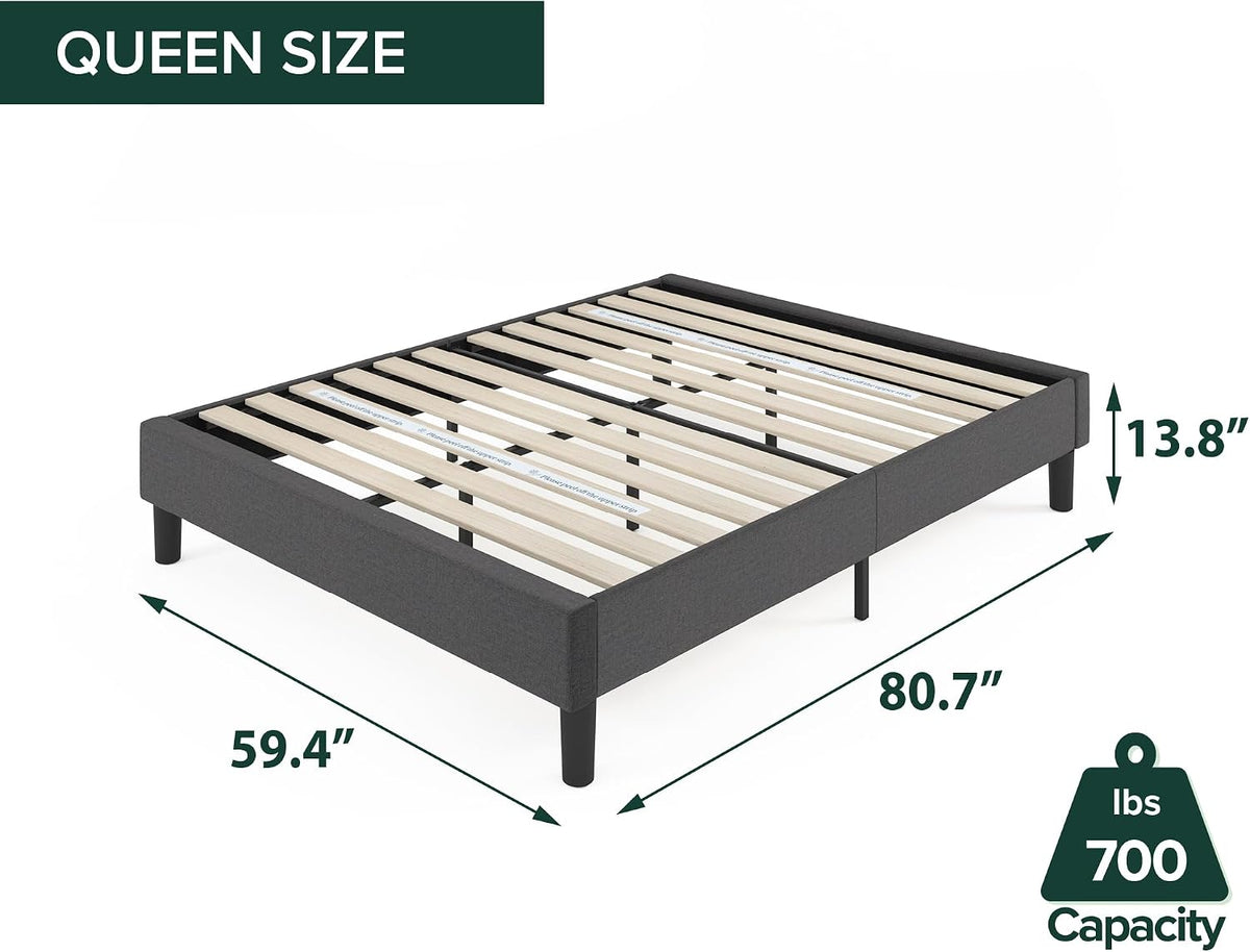 Upholstered Wood‑Slat Platform Bed Frame