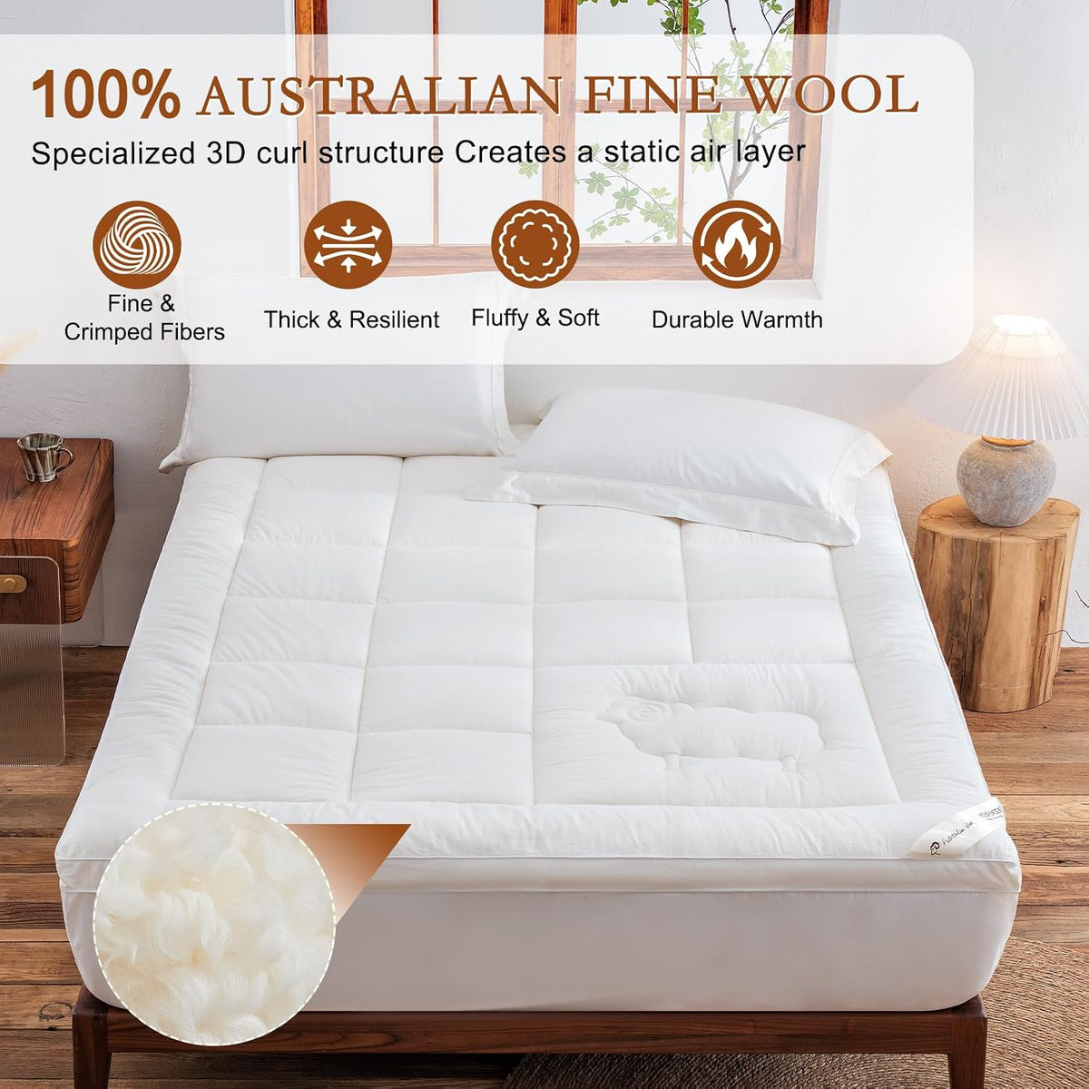 Wool Queen‑Size Mattress Topper Pad