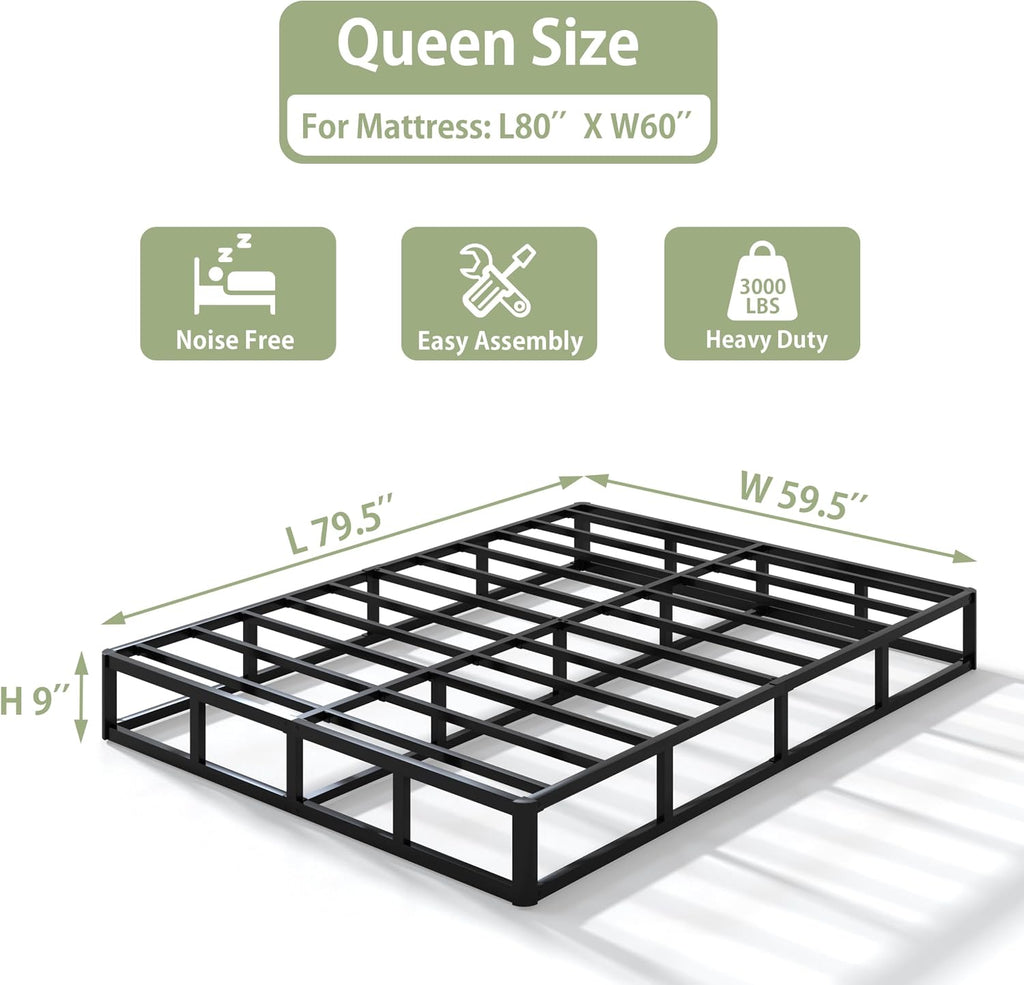 Heavy‑Duty Metal Queen Box Spring Bed Base
