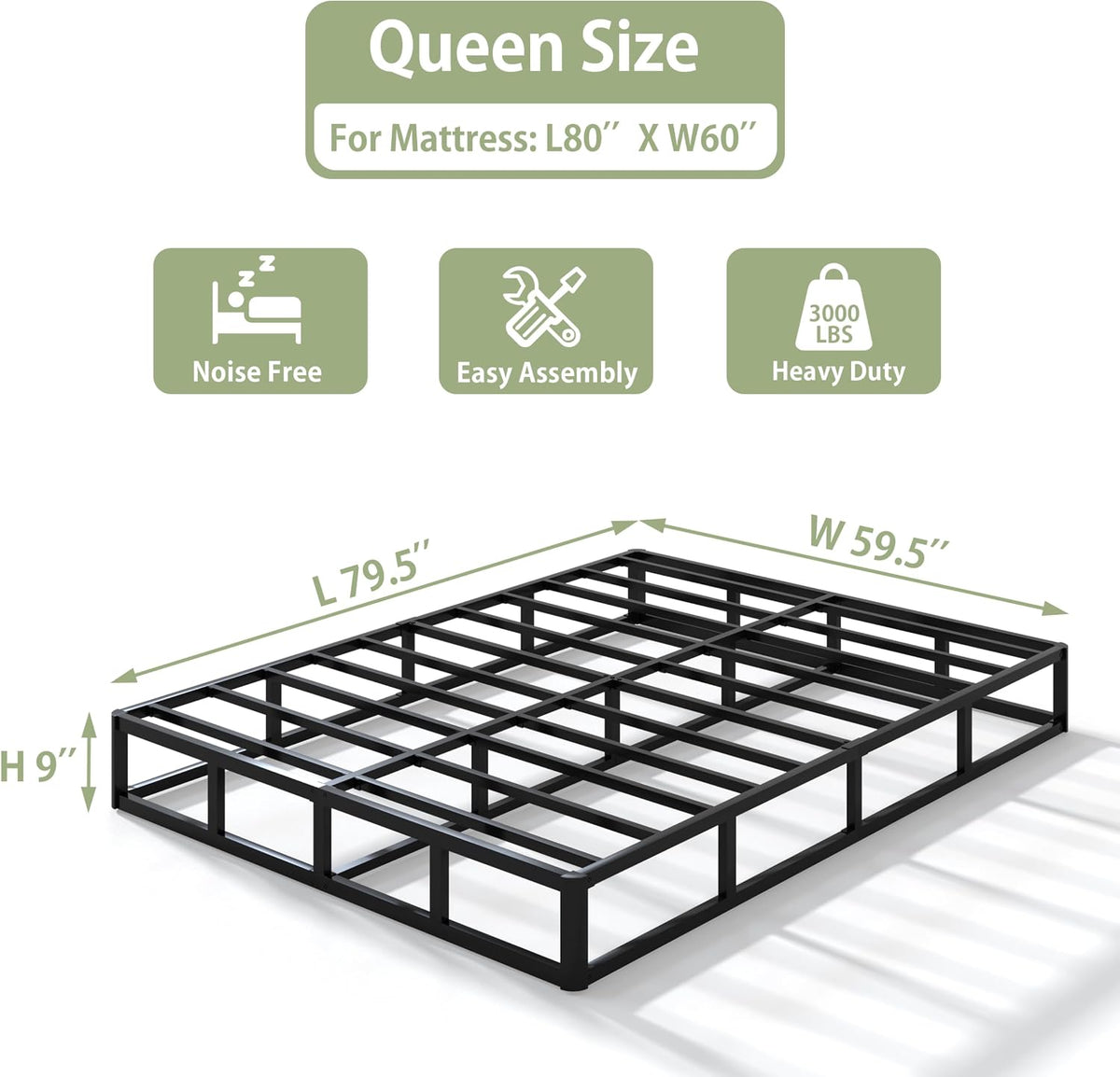 Heavy‑Duty Metal Queen Box Spring Bed Base