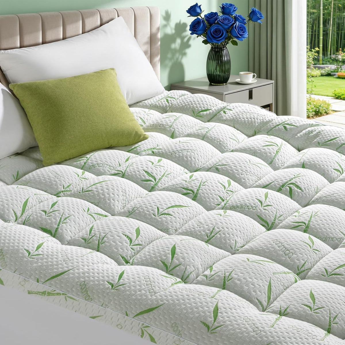 Cooling Bamboo Queen Pillow‑Top Mattress Topper