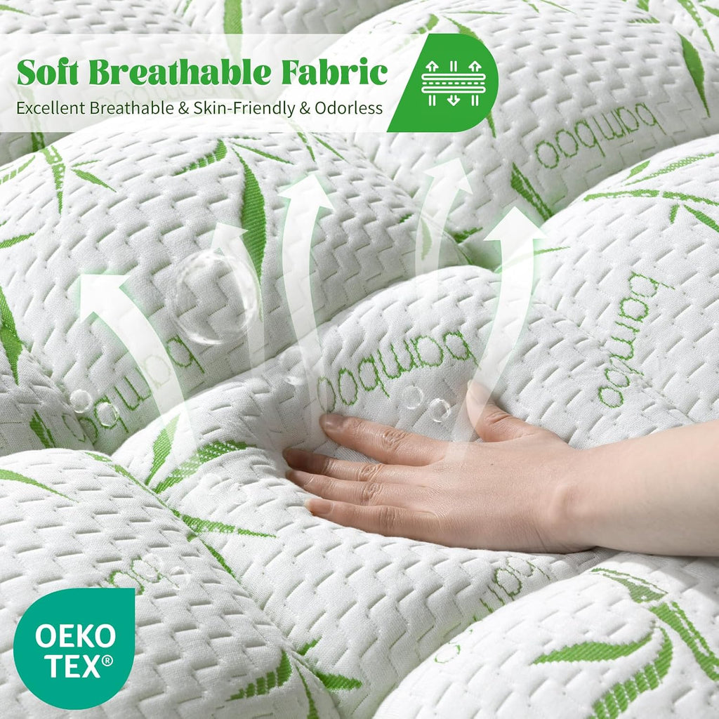 Cooling Bamboo Queen Pillow‑Top Mattress Topper