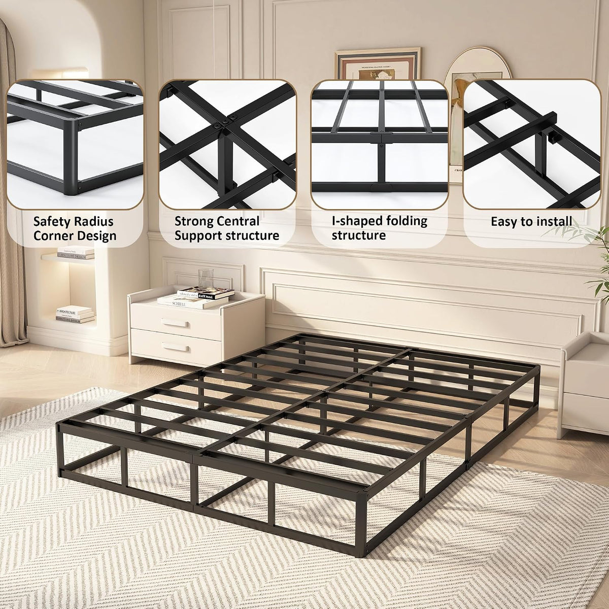 Heavy‑Duty Queen Metal Box Spring Bed Base
