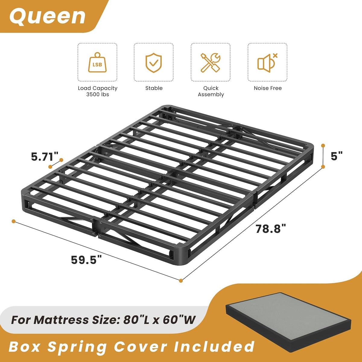 Low‑Profile Queen Box Spring Bed Base