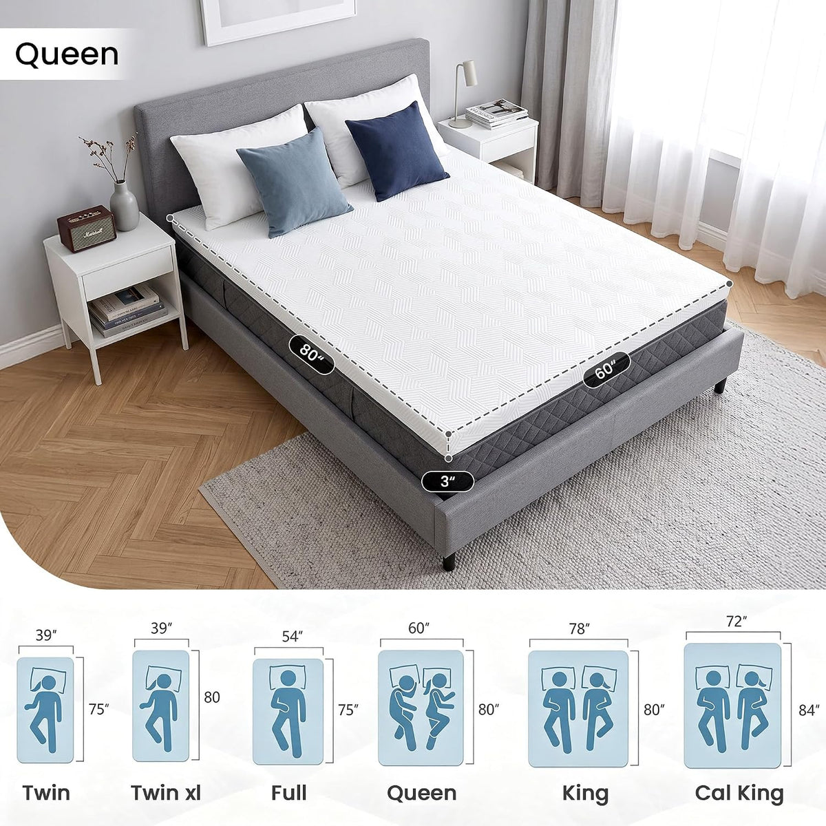 Gel Memory‑Foam Queen Mattress Topper Pad