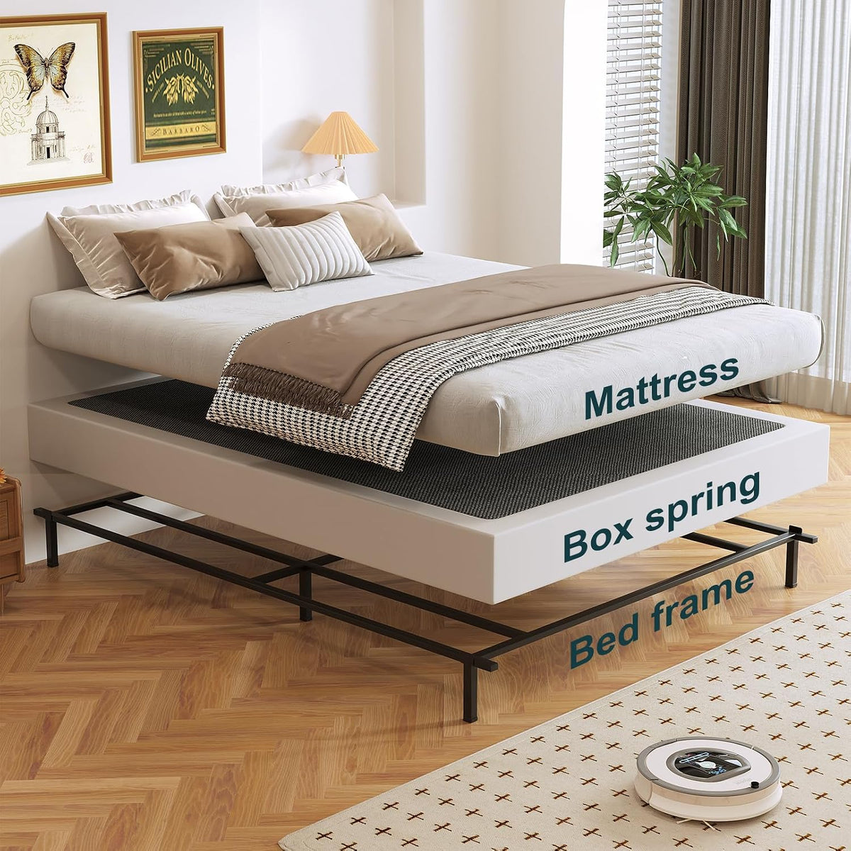Metal‑Frame Queen Box Spring Bed Foundation
