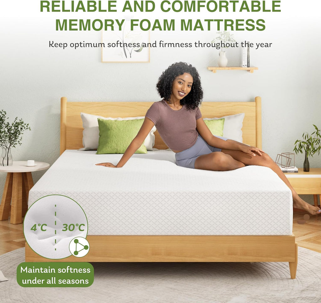 Green‑Tea Gel Queen Memory‑Foam Mattress