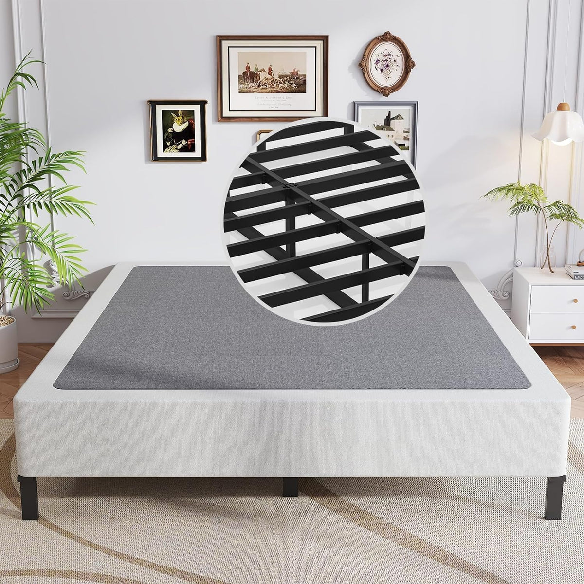 Heavy‑Duty Metal Queen Box Spring Bed Base