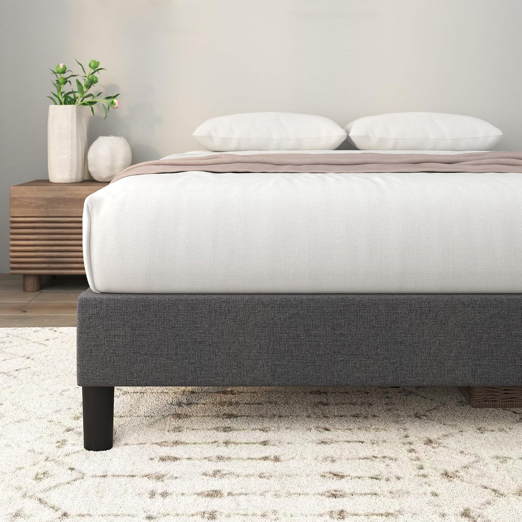 Upholstered Wood‑Slat Platform Bed Frame