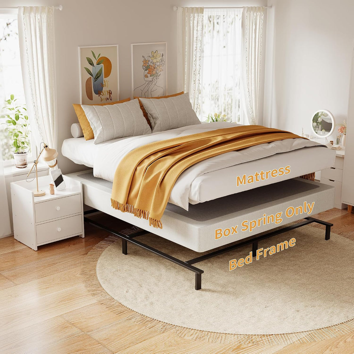 Heavy‑Duty Metal Queen Box Spring Bed Base